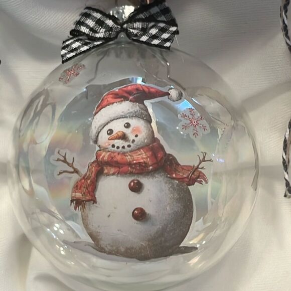 Upcycled Clear Glass Ornaments 3 Different Christmas Balls Sign Frosty Floral - Picture 13 of 15